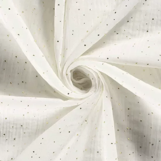 Muslīns - Zelta punktiņi uz balta fona